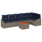 Conjunto de sofás de jardín 7 pcs Gris y azul marino