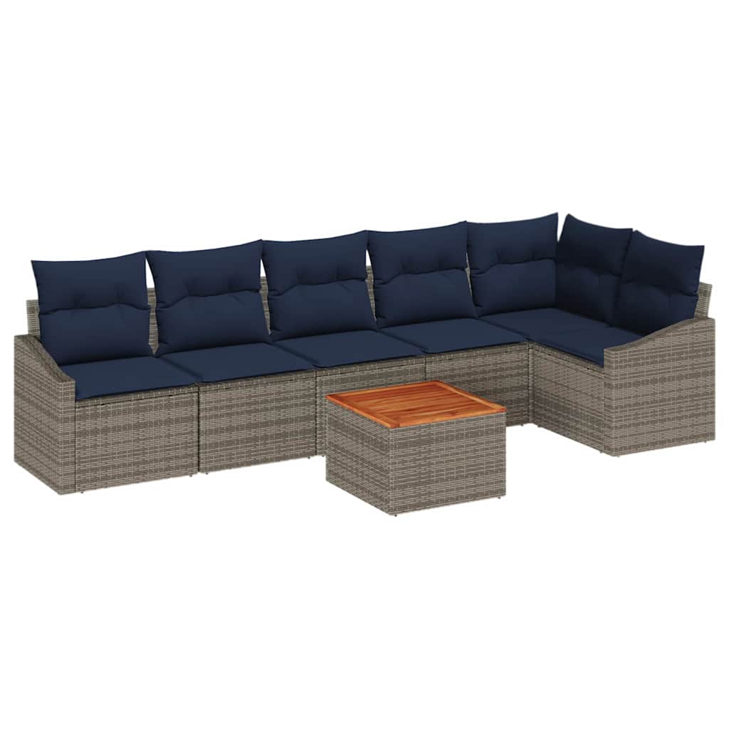 Conjunto de sofás de jardín 7 pcs Gris y azul marino
