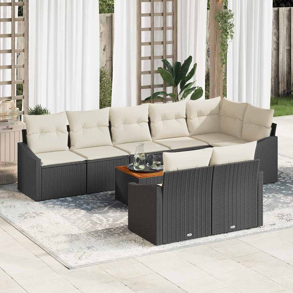 Conjunto de sofás de jardín 9 pcs Negro y crema ratán sintético