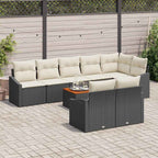 Conjunto de sofás de jardín 9 pcs Negro y crema ratán sintético