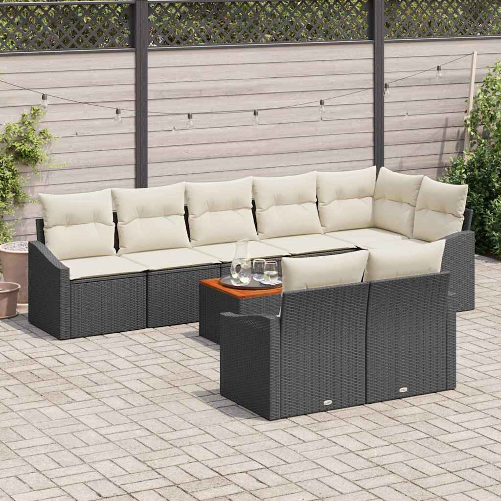 Conjunto de sofás de jardín 9 pcs Negro y crema ratán sintético
