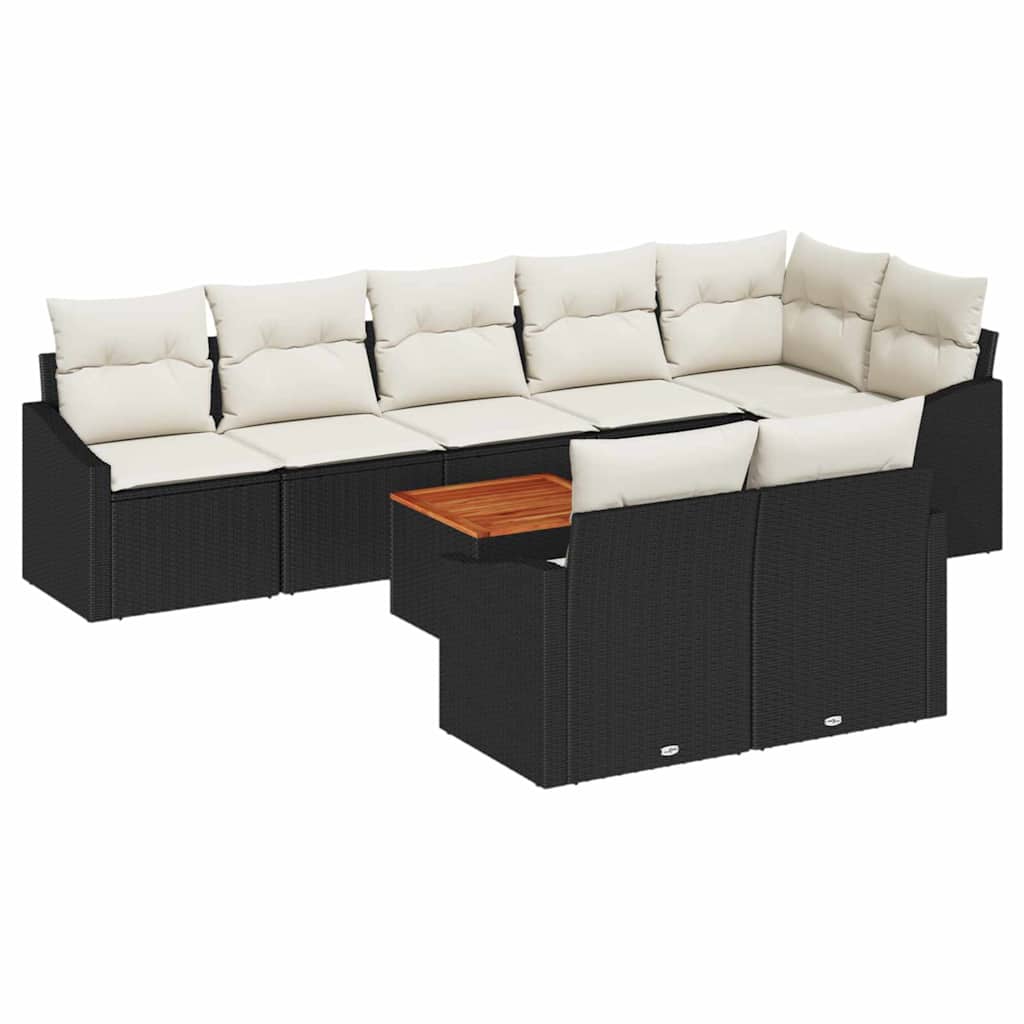 Conjunto de sofás de jardín 9 pcs Negro y crema ratán sintético