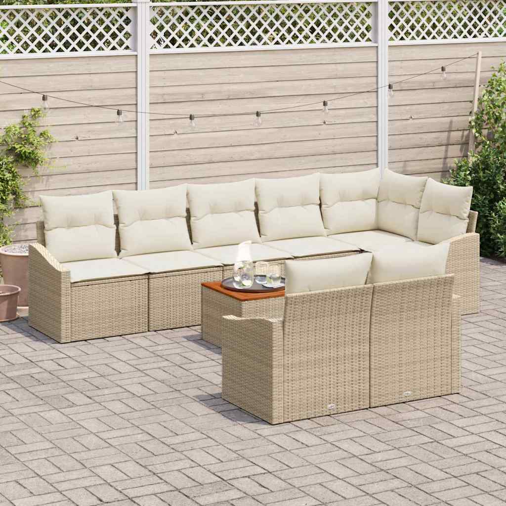 Conjunto de sofás de jardín 9 pcs Beige y Crema ratán sintético