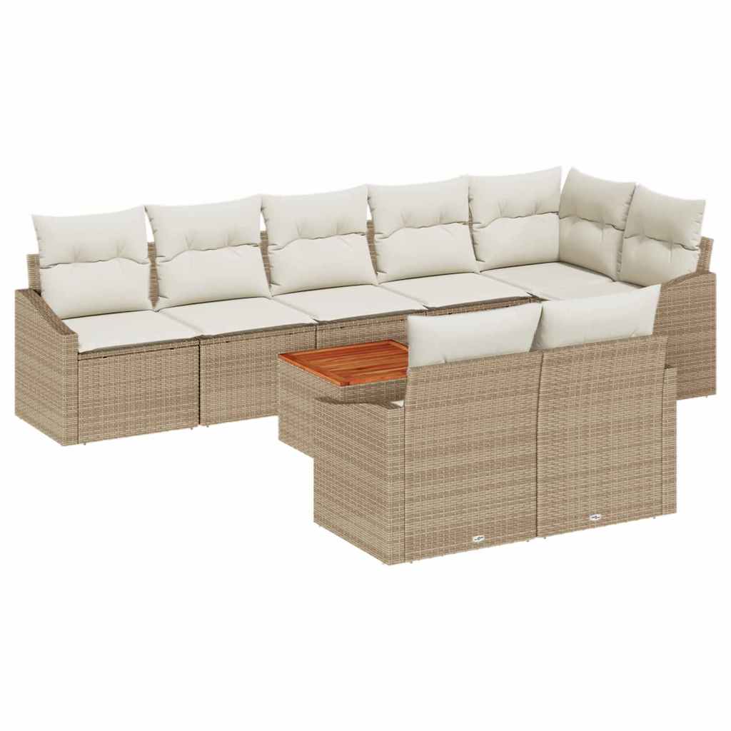 Conjunto de sofás de jardín 9 pcs Beige y Crema ratán sintético