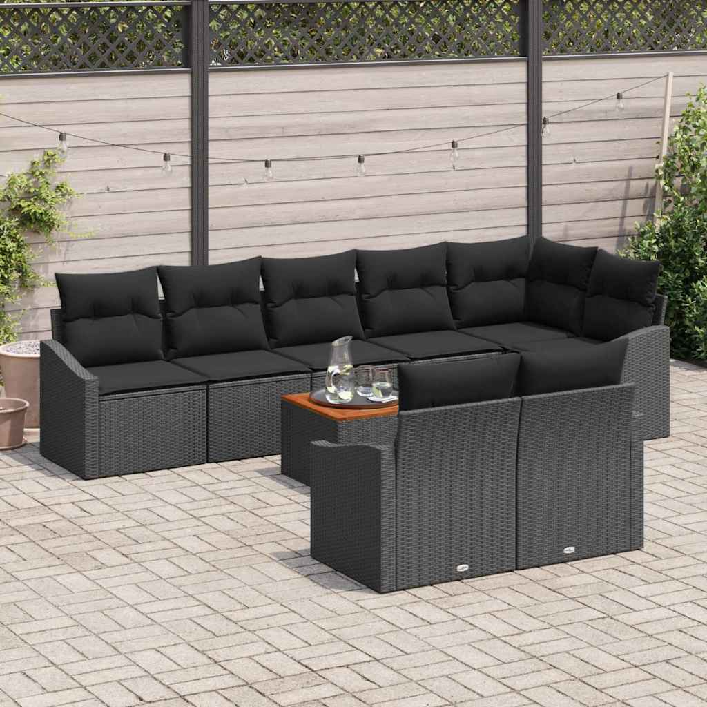 Conjunto de sofás de jardín 9 pcs Negro ratán sintético