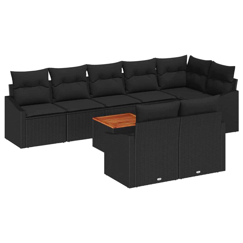 Conjunto de sofás de jardín 9 pcs Negro ratán sintético