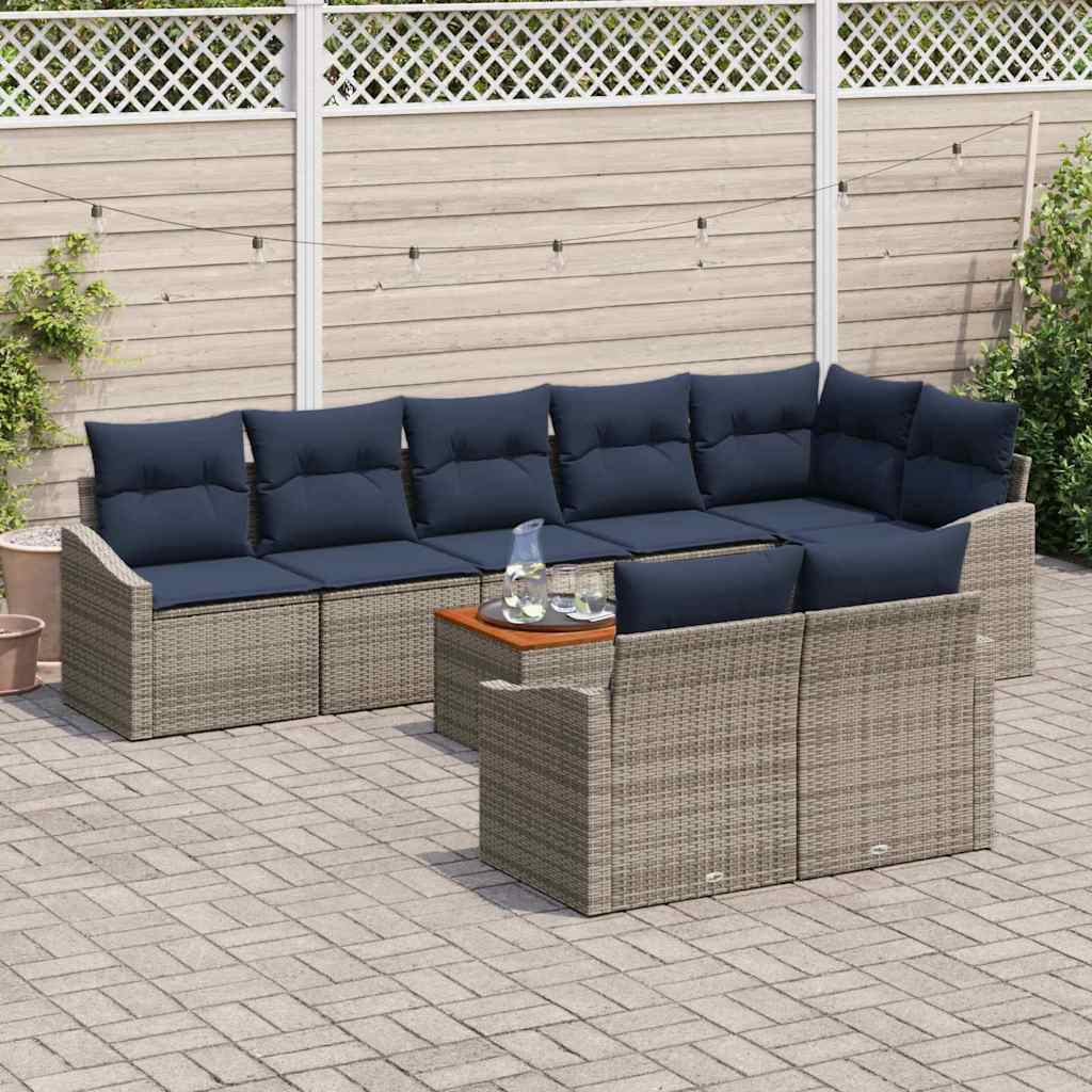 Conjunto de sofás de jardín 9 pcs Gris y azul marino