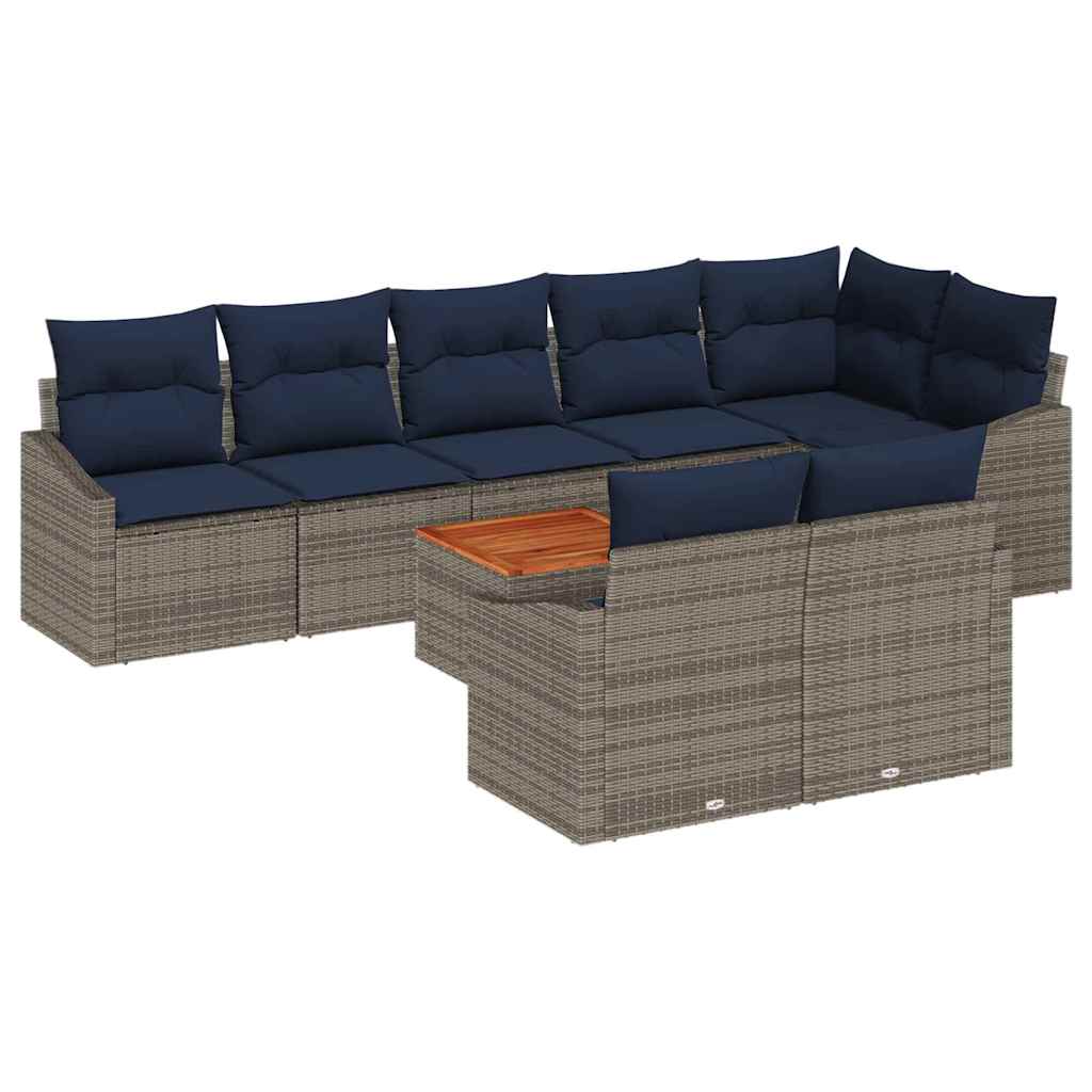 Conjunto de sofás de jardín 9 pcs Gris y azul marino