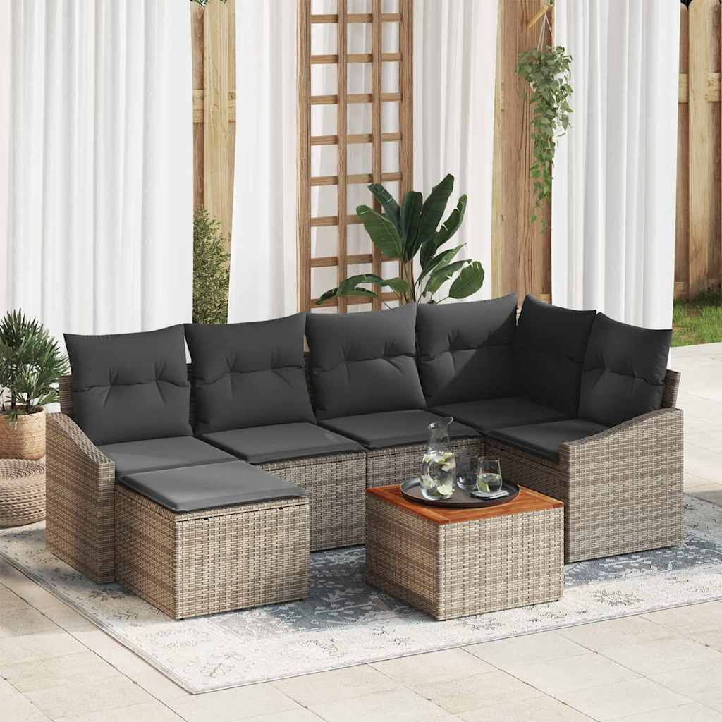 Conjunto de sofás de jardín 7 pcs Beige ratán sintético