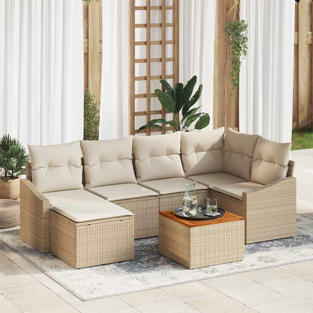 Conjunto de sofás de jardín 7 pcs Beige ratán sintético