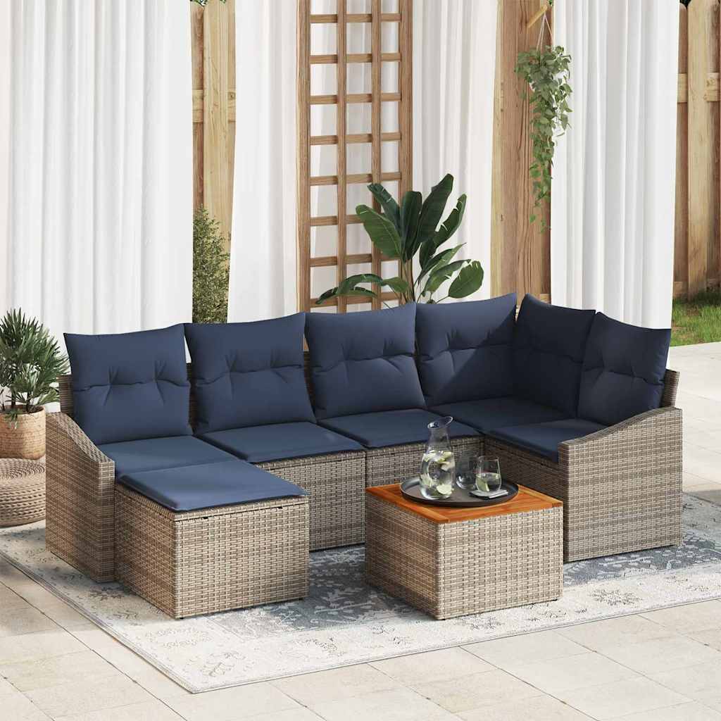 Conjunto de sofás de jardim 6 pcs Bege vime sintético