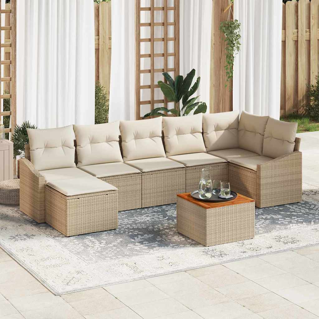 Conjunto de sofás de jardín 8 pcs Beige ratán sintético