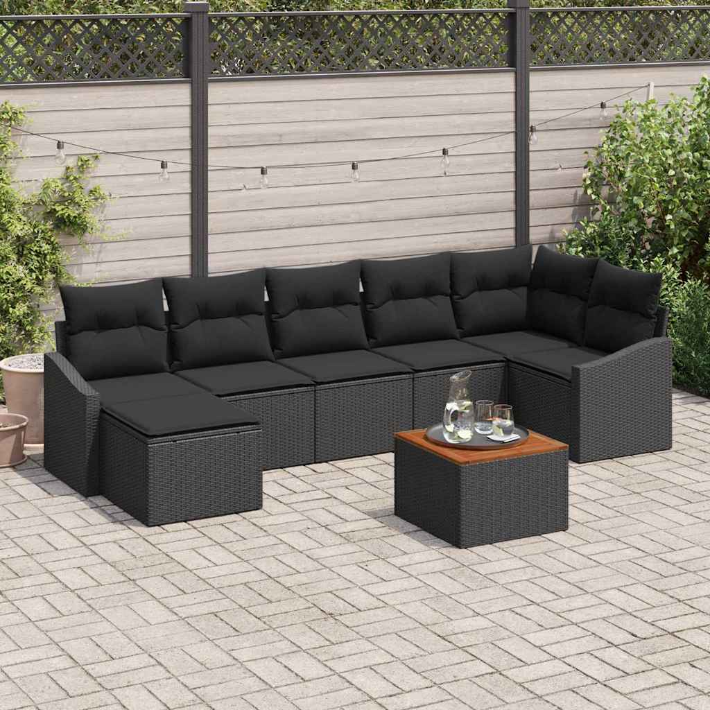 Conjunto de sofás de jardín 8 pcs Negro ratán sintético