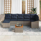 Conjunto de sofás de jardín 8 pcs Gris y azul marino
