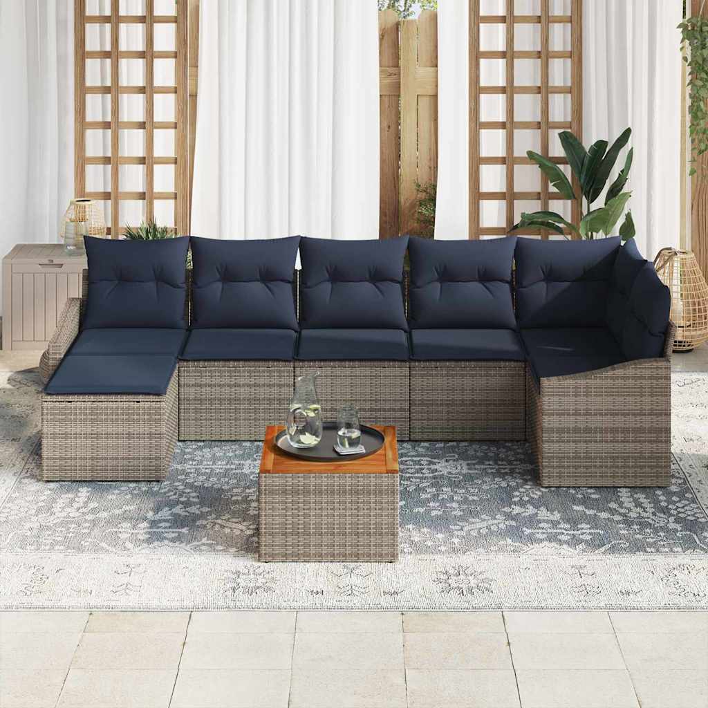 Conjunto de sofás de jardín 8 pcs Gris y azul marino
