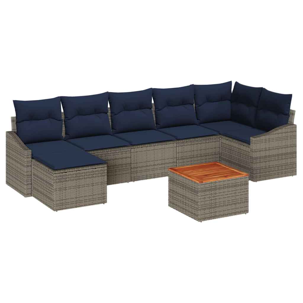Conjunto de sofás de jardín 8 pcs Gris y azul marino