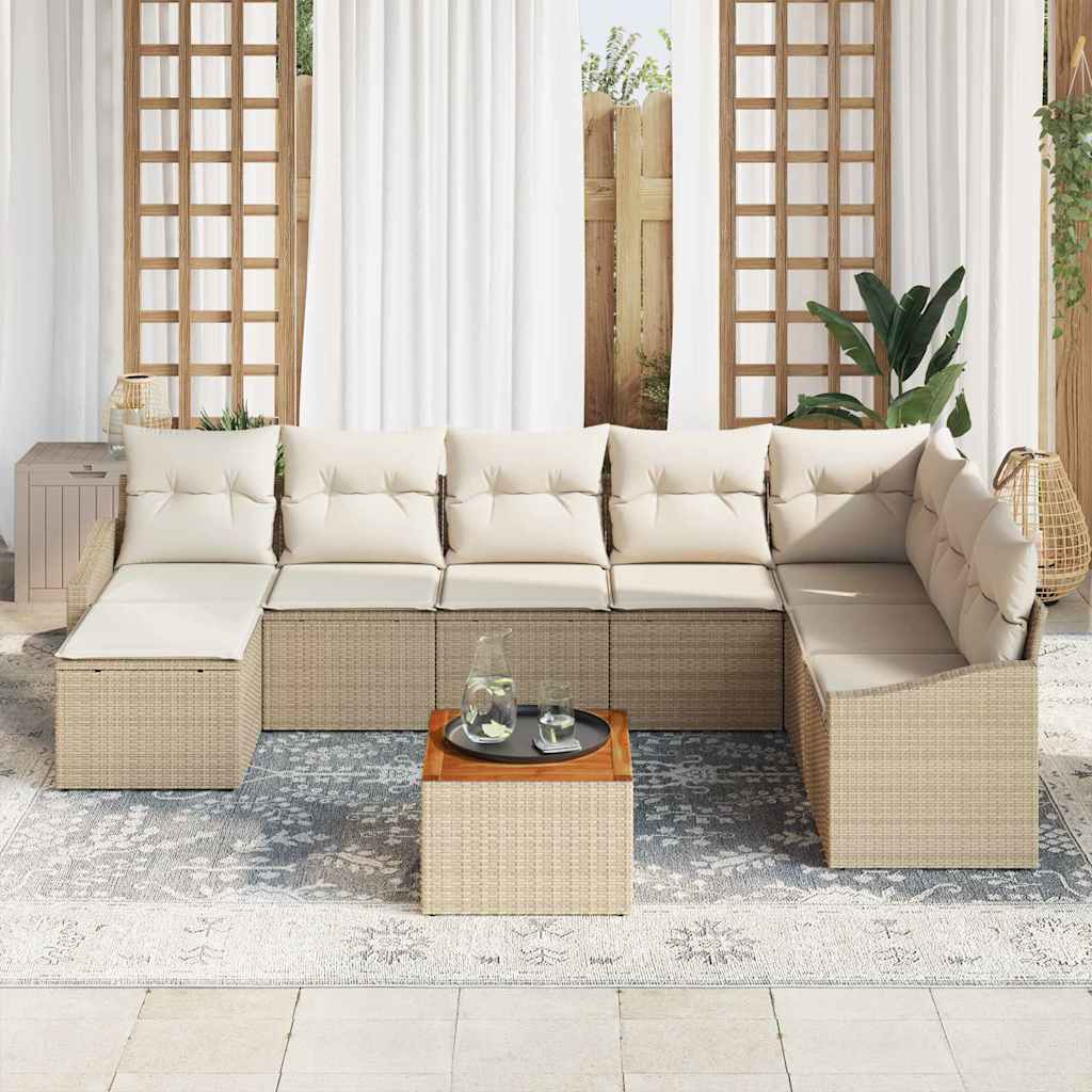 Conjunto de sofás de jardín 9 pcs Beige y Crema ratán sintético