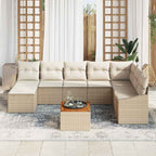 Conjunto de sofás de jardín 9 pcs Beige y Crema ratán sintético