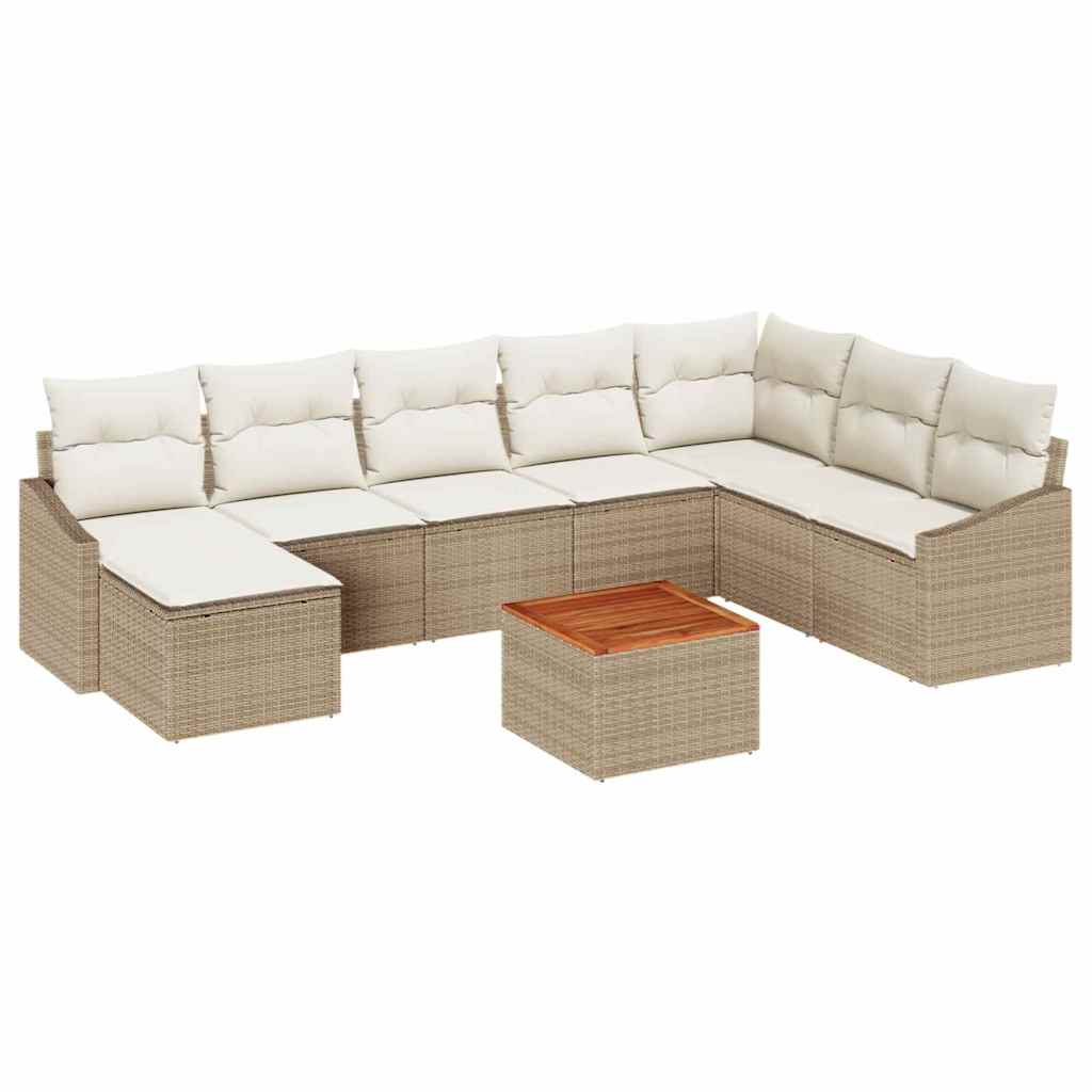 Conjunto de sofás de jardín 9 pcs Beige y Crema ratán sintético