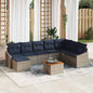 Conjunto de sofás de jardim 9 pcs Cinzento e azul-marinho