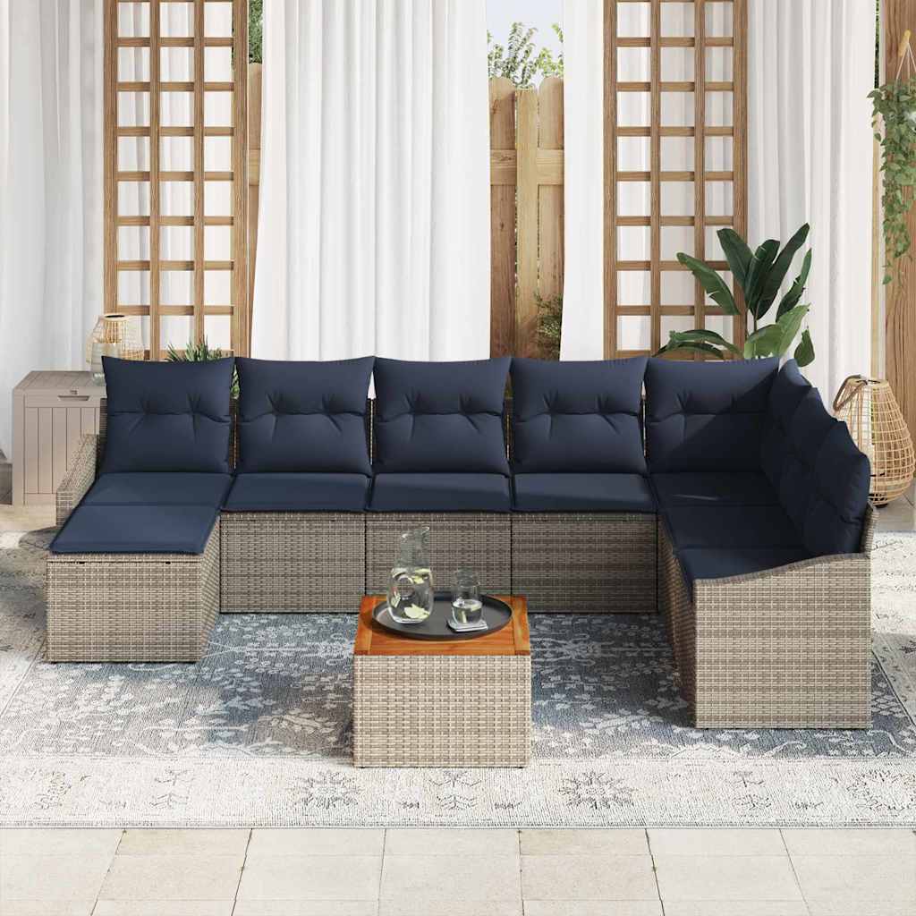 Conjunto de sofás de jardín 9 pcs Gris y azul marino