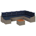 Conjunto de sofás de jardín 9 pcs Gris y azul marino