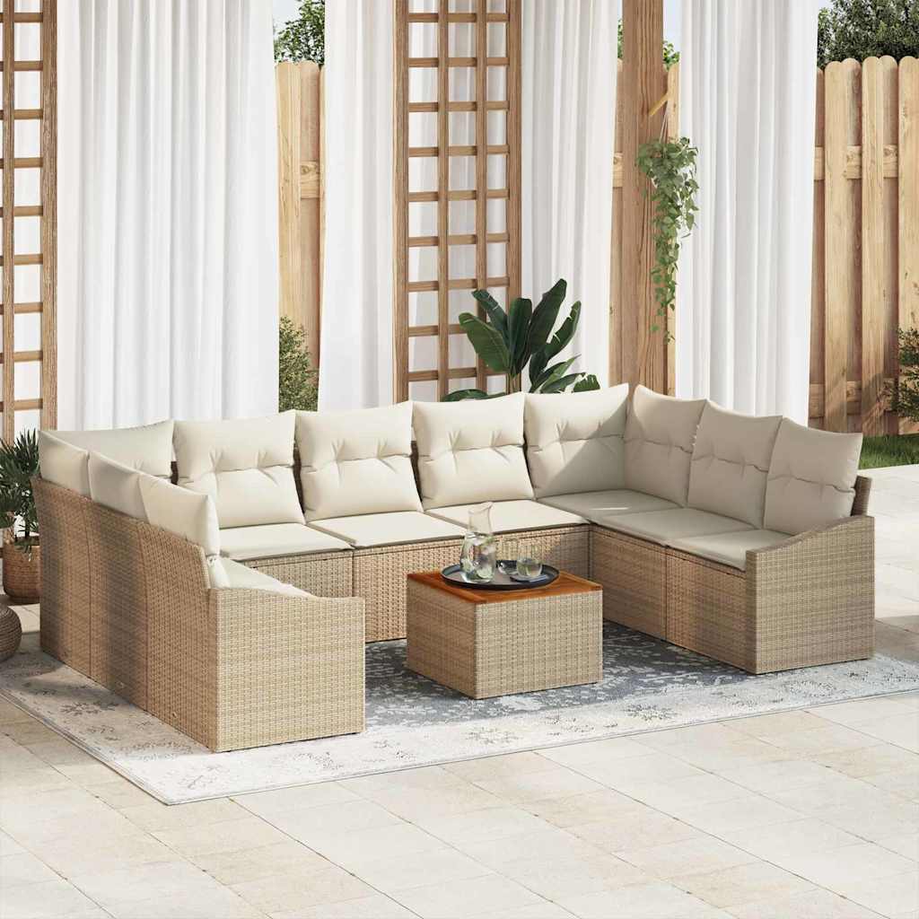 Conjunto de sofás de jardín 10 pcs Beige ratán sintético