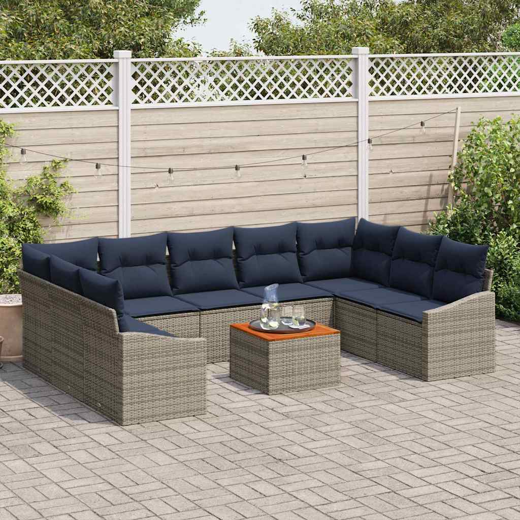 Conjunto de sofás de jardín 10 pcs Gris y azul marino