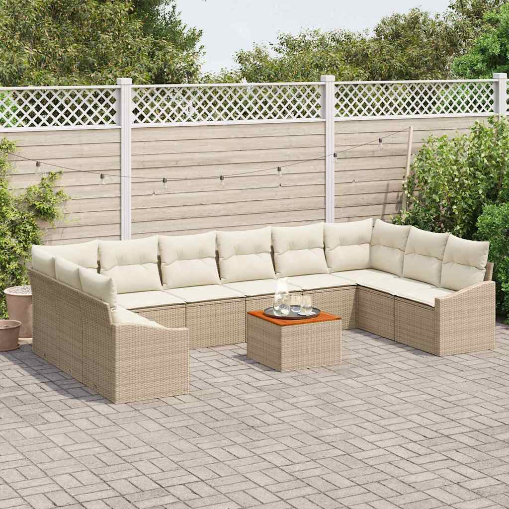 Conjunto de sofás de jardín 11 pcs Beige y Crema