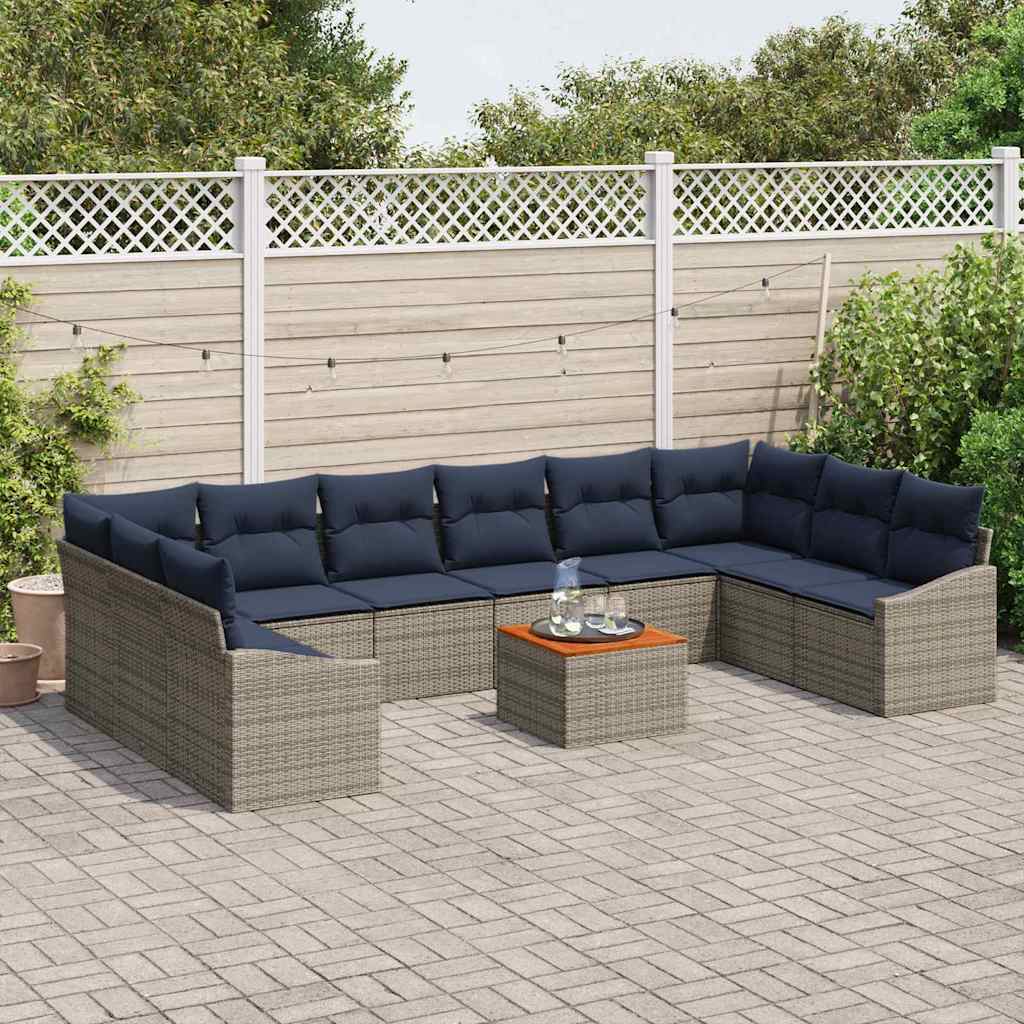Conjunto de sofás de jardín 11 pcs Gris y azul marino