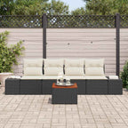 Conjunto de sofás de jardín 5 pcs Negro y crema ratán sintético
