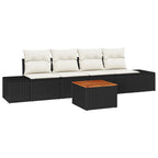 Conjunto de sofás de jardín 5 pcs Negro y crema ratán sintético
