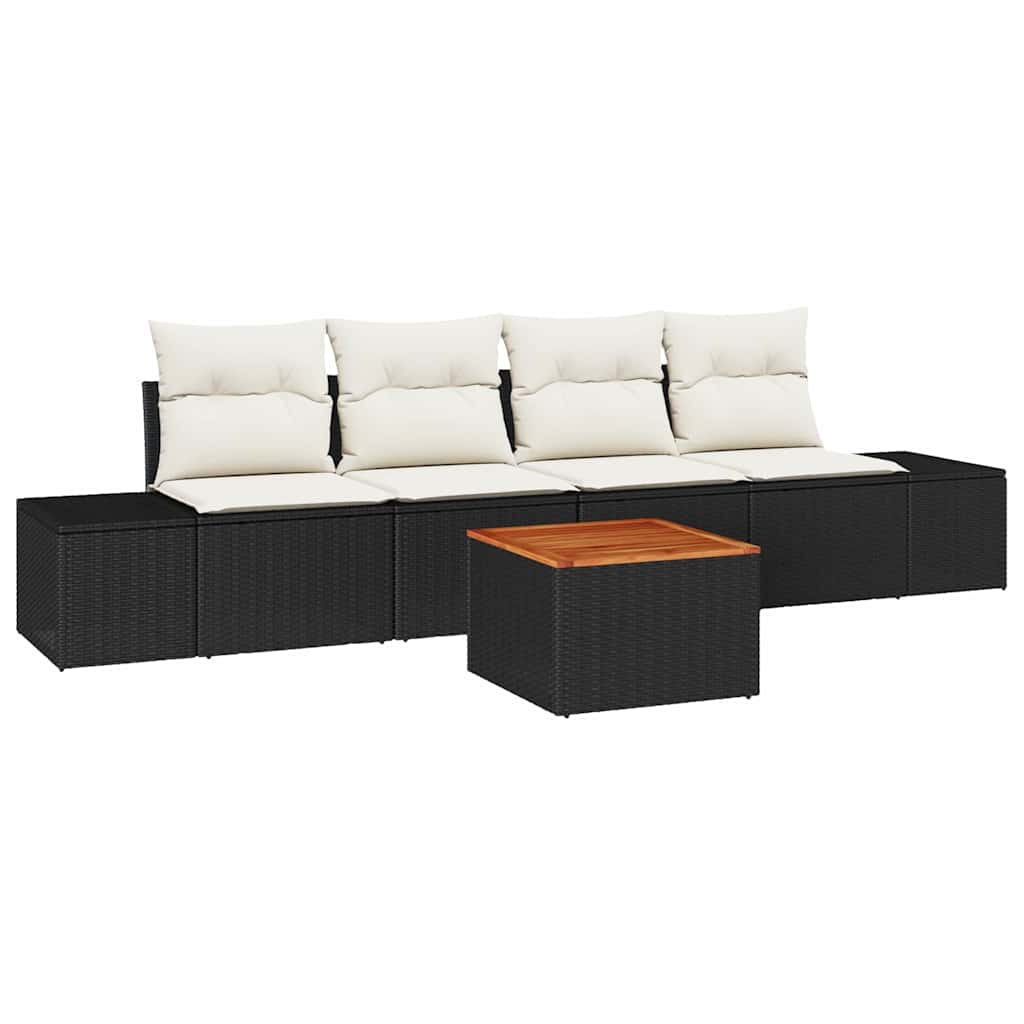 Conjunto de sofás de jardín 5 pcs Negro y crema ratán sintético