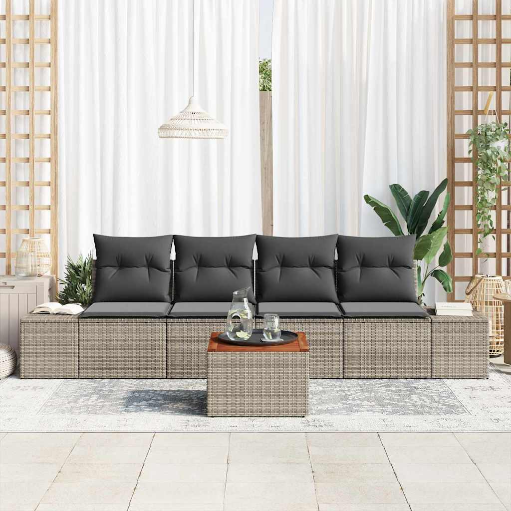 Conjunto de sofás de jardín 5 pcs Gris ratán sintético