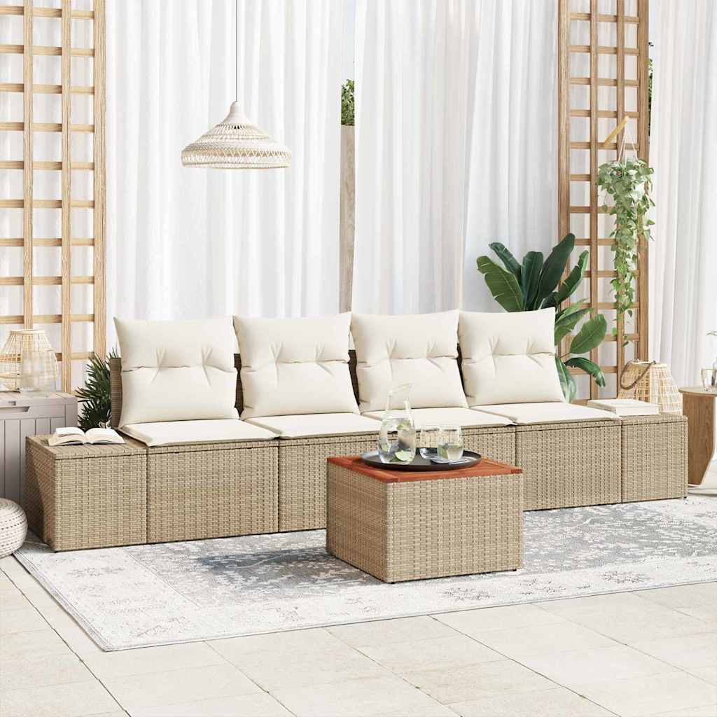 Conjunto de sofás de jardín 5 pcs Beige y Crema ratán sintético