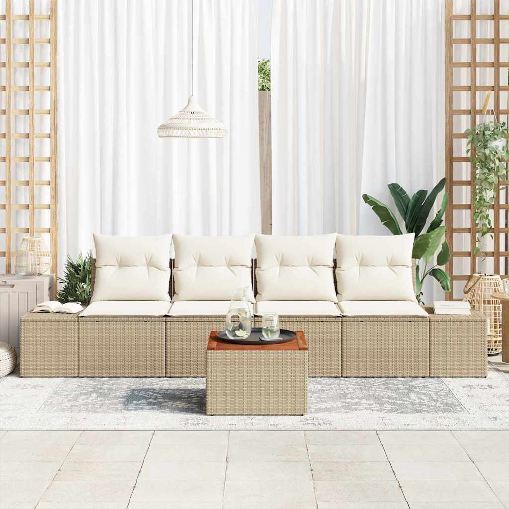Conjunto de sofás de jardín 5 pcs Beige y Crema ratán sintético