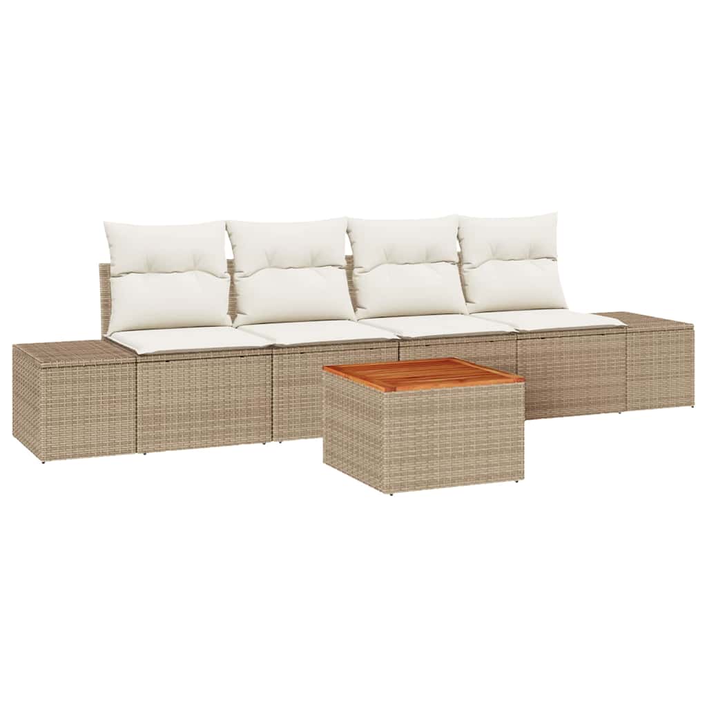 Conjunto de sofás de jardín 5 pcs Beige y Crema ratán sintético