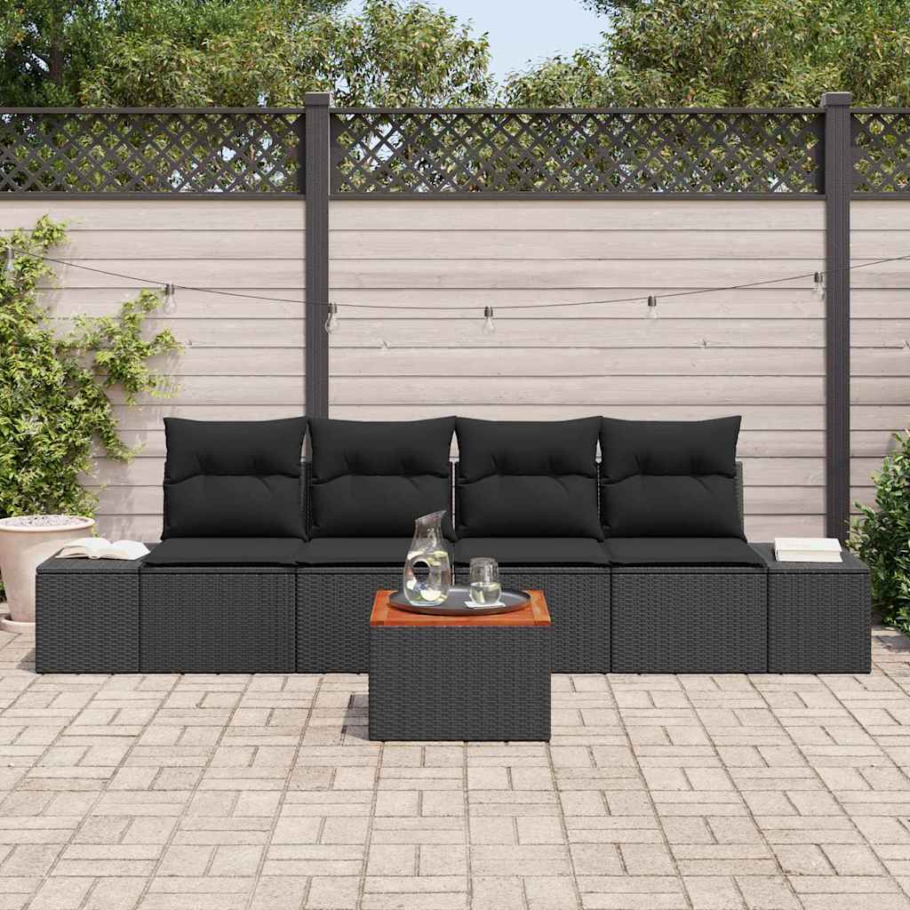 Conjunto de sofás de jardín 5 pcs Negro ratán sintético