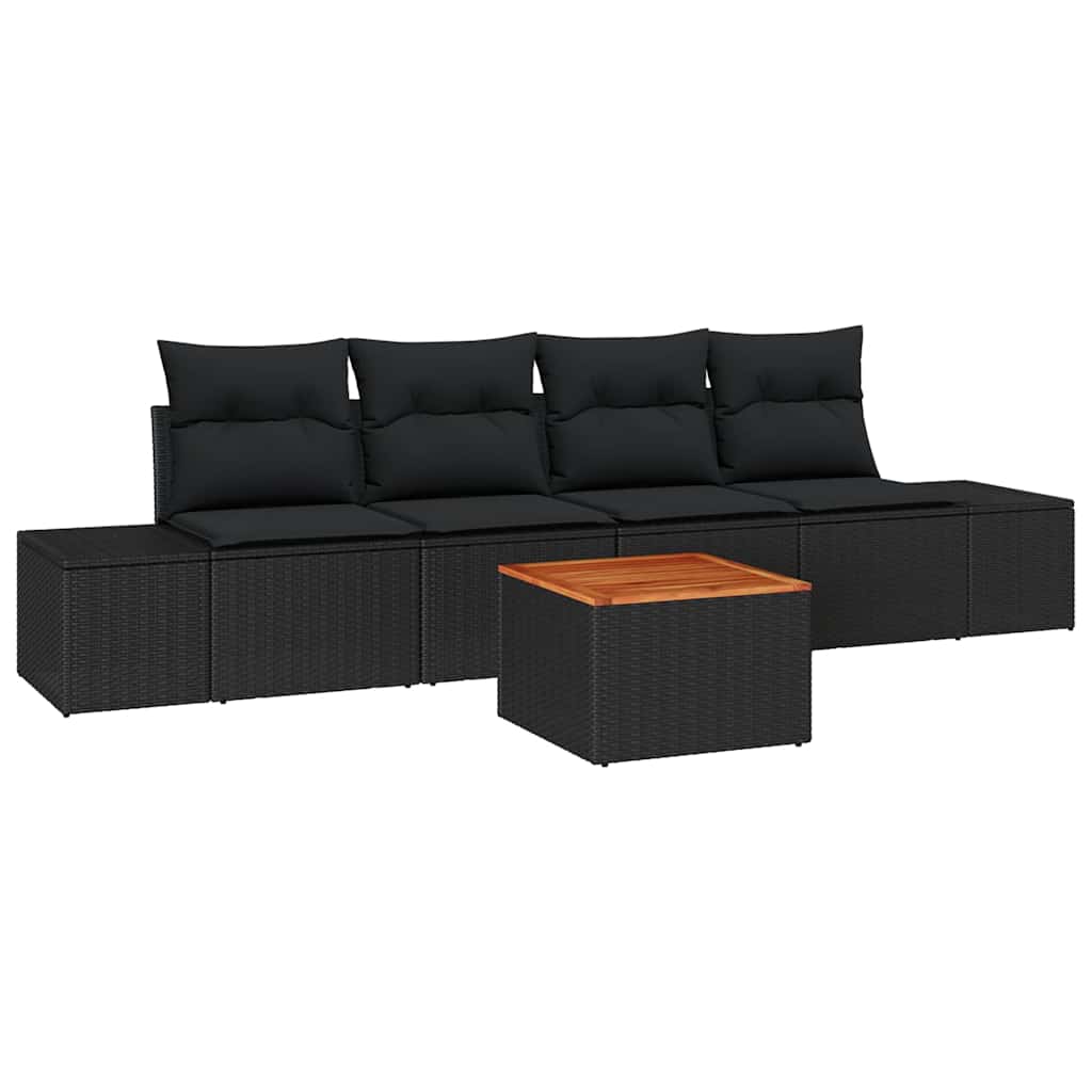 Conjunto de sofás de jardín 5 pcs Negro ratán sintético