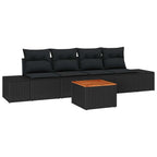 Conjunto de sofás de jardín 5 pcs Negro ratán sintético
