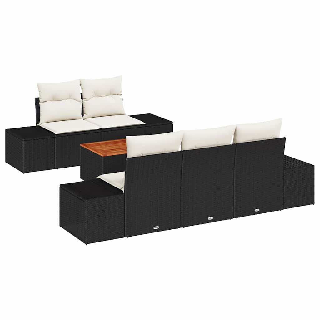 Conjunto de sofás de jardín 6 pcs Negro y crema ratán sintético