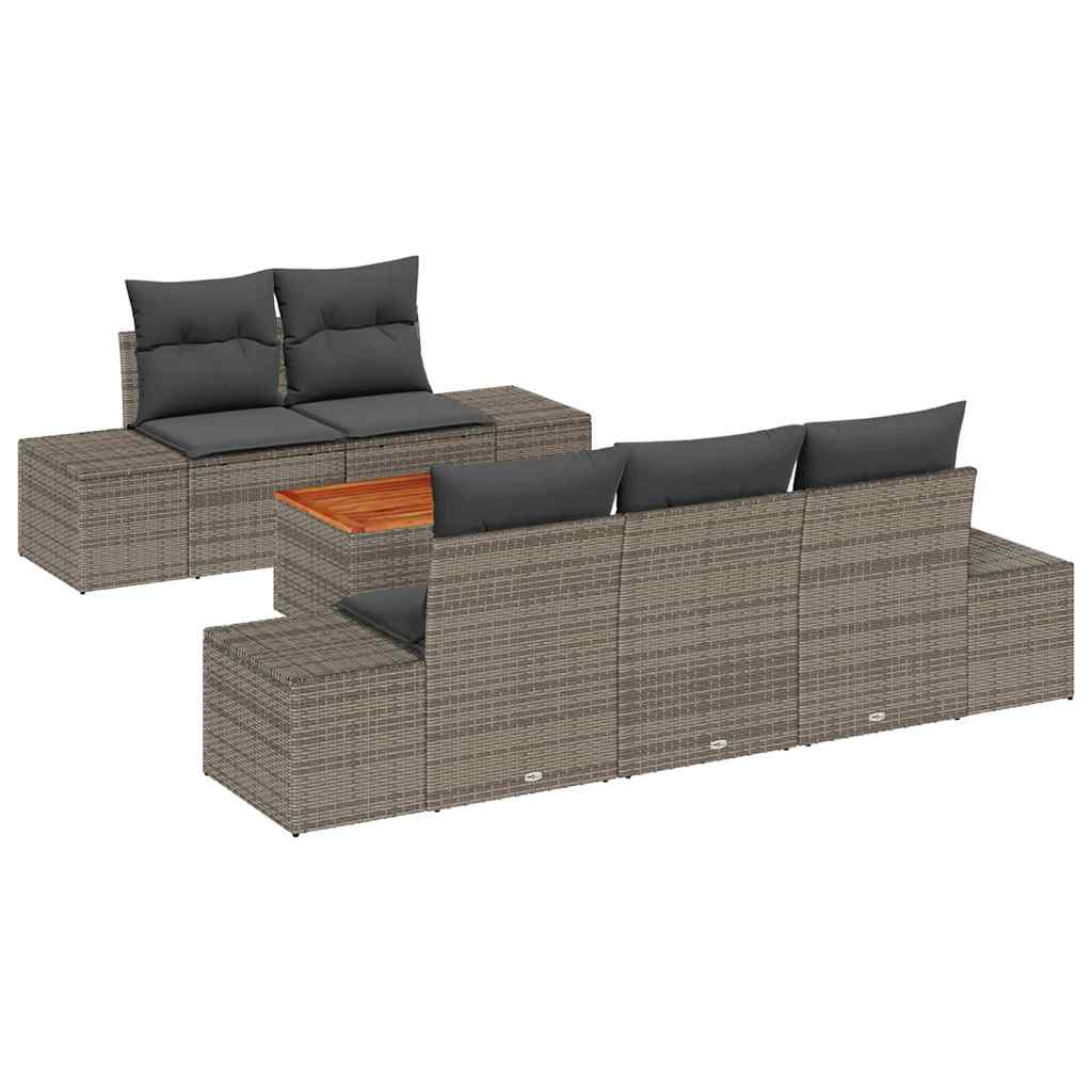 Conjunto de sofás de jardín 6 pcs Gris ratán sintético