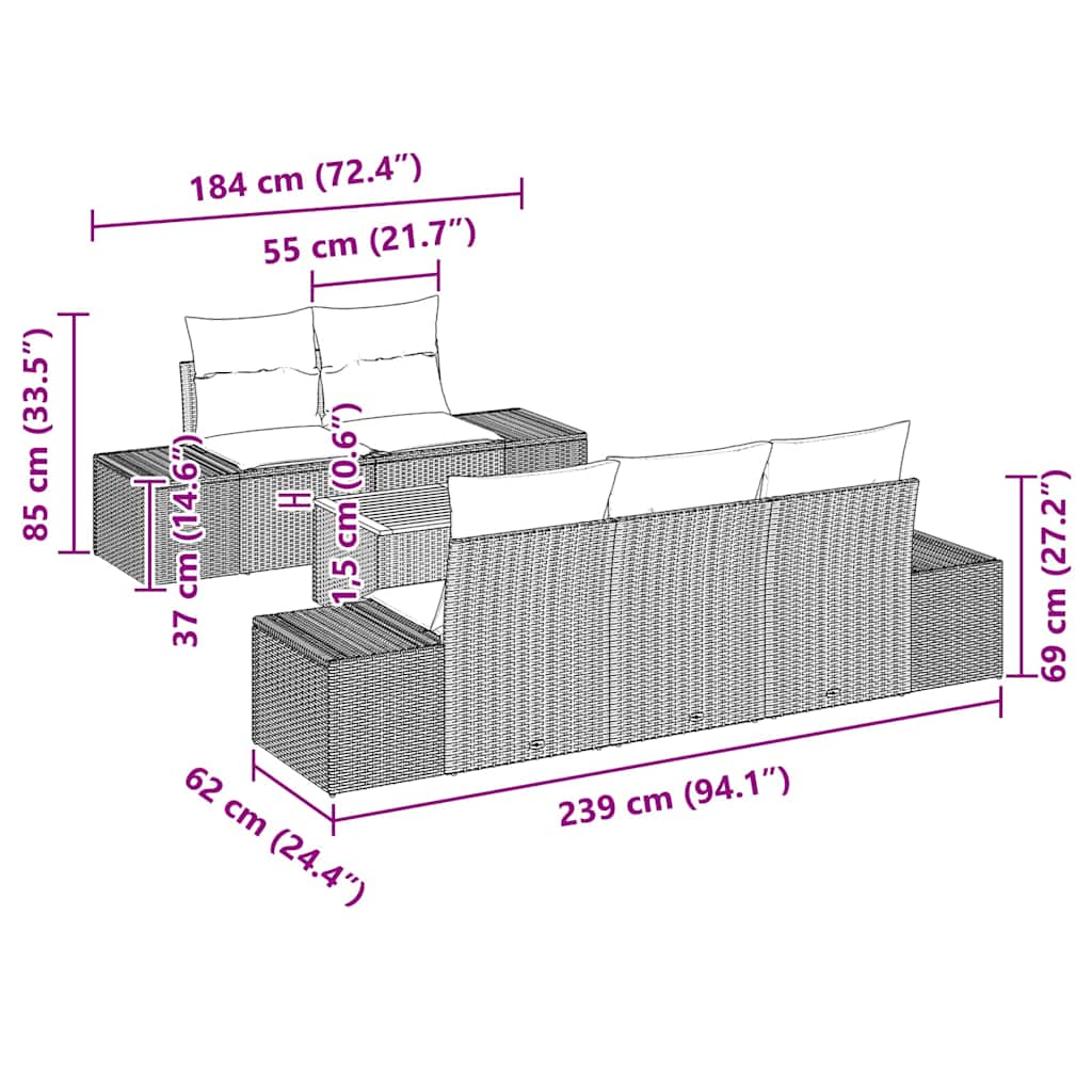 Conjunto de sofás de jardín 6 pcs Gris ratán sintético