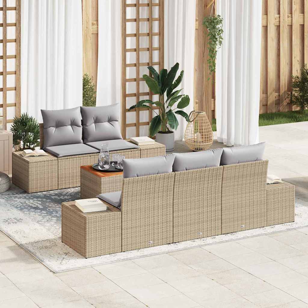 Conjunto de sofás de jardín 6 pcs Beige y Gris Claro