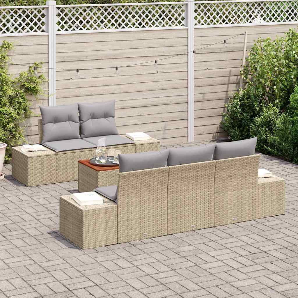 Conjunto de sofás de jardín 6 pcs Beige y Gris Claro