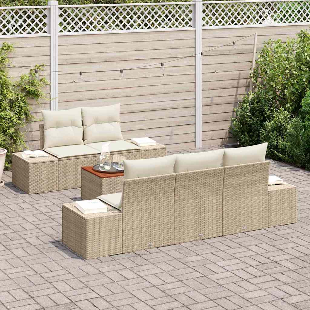 Conjunto de sofás de jardín 6 pcs Beige y Crema ratán sintético