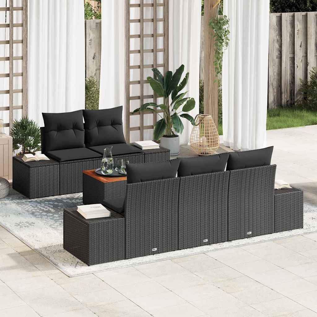 Conjunto de sofás de jardín 6 pcs Negro ratán sintético