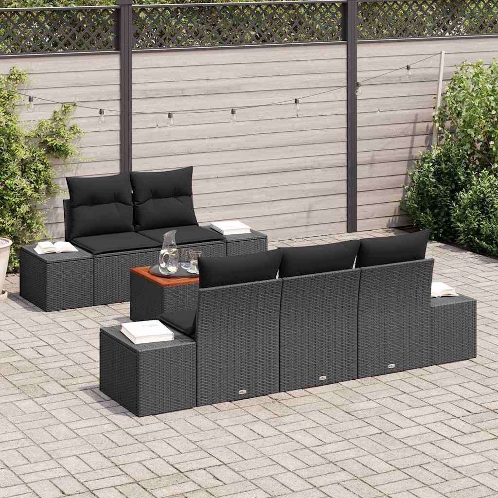 Conjunto de sofás de jardín 6 pcs Negro ratán sintético