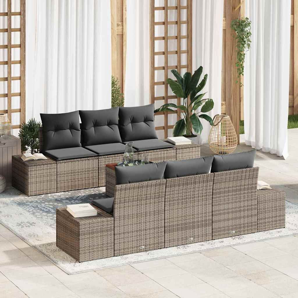 Conjunto de sofás de jardín 7 pcs Beige y Crema ratán sintético