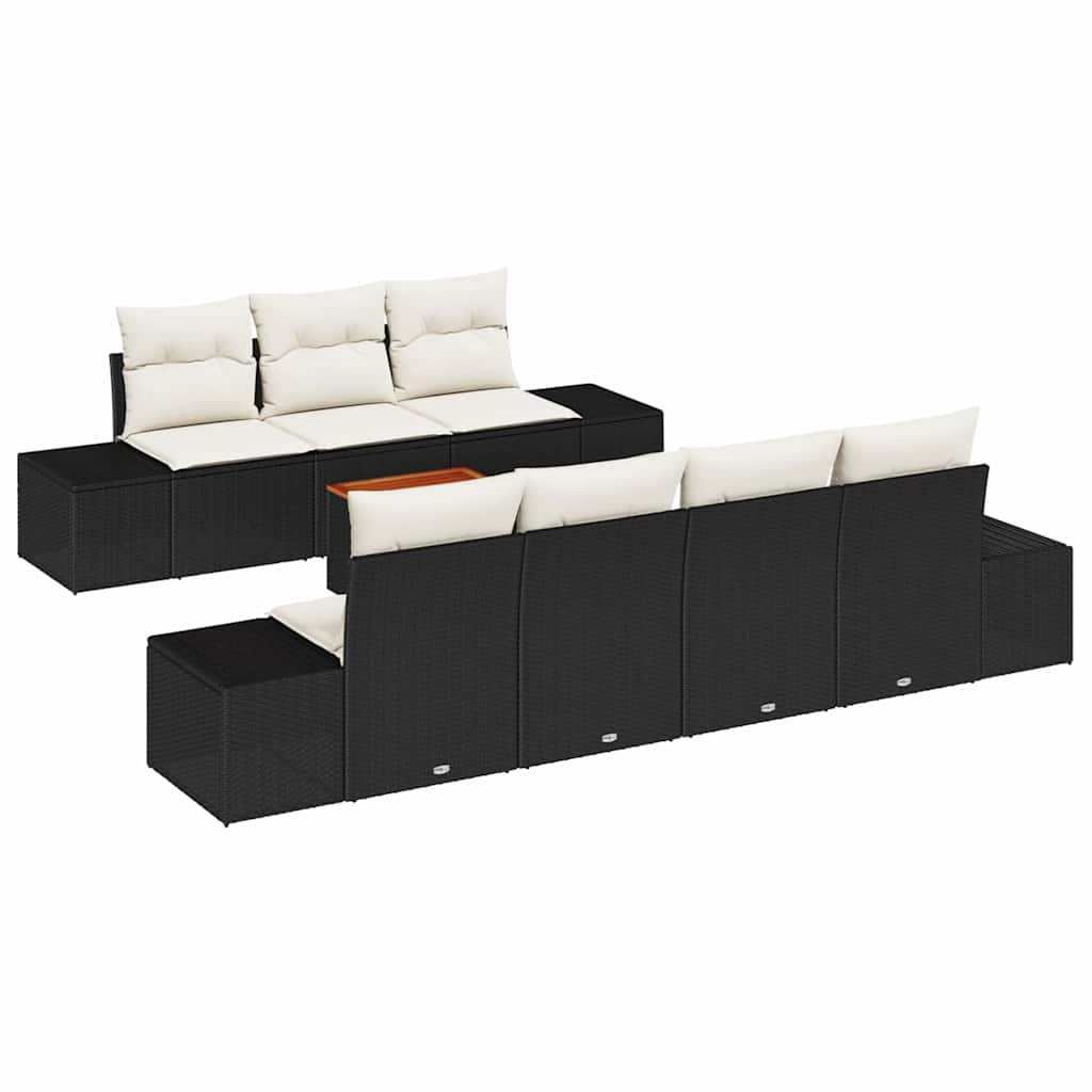 Conjunto de sofás de jardín 8 pcs Negro y crema ratán sintético